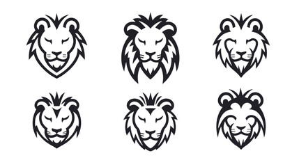 set of lion head black and white vector illustration isolated transparent background, logo, cut out or cutout t-shirt print design,  poster, baby products, packaging design, tribal tattoo