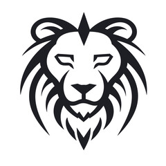 lion head black and white vector illustration isolated transparent background, logo, cut out or cutout t-shirt print design,  poster, baby products, packaging design, tribal tattoo