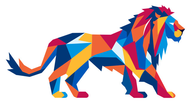 colourful lion standing vector illustration isolated transparent background, logo, cut out or cutout t-shirt print design,  poster, baby products, packaging design, tribal tattoo