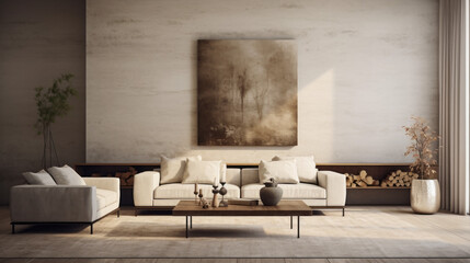 A stylish living room with a textured wall finish in subtle beiges