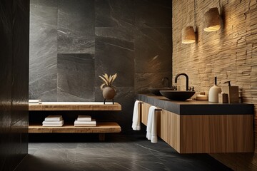 Bamboo and Stone: Natural Textures in Minimalist Room with Sleek Design