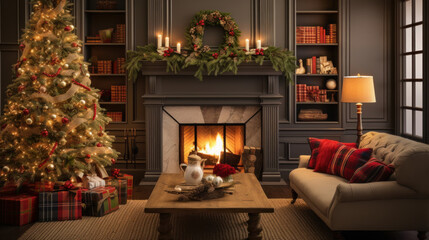 Fototapeta na wymiar Fireplace with christmas decorations