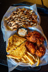 chicken strips and hamburger fries
