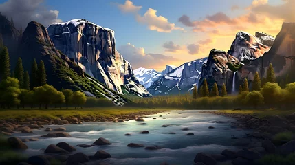 Tischdecke Beautiful panoramic view of the mountains and river at sunset © Iman