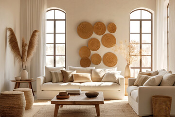 Boho, country home interior design of modern living room.