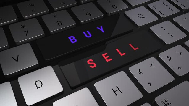 Buy sell stocks shares house land decision making invest signals bussiness keyboard pressing key with HUD UI Buy and Sell Word.Black Fridey.3D render 2