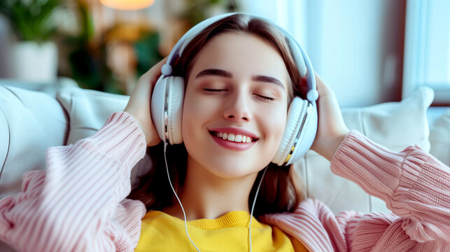 Woman Listening to Music with Headphones