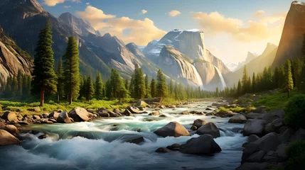 Fotobehang Panoramic view of a mountain river in the Canadian Rockies. © Iman