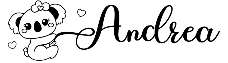 Andrea - black color - name written - Word with Koala kawaii for websites, baby shower, greetings, banners, cards,, t-shirt, sweatshirt, prints, cricut, silhouette, sublimation	