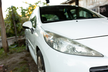 high and low beam headlights, fog and specialized additional headlights. white car