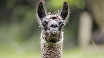 Gordijnen A curious baby llama making funny faces © doly dol