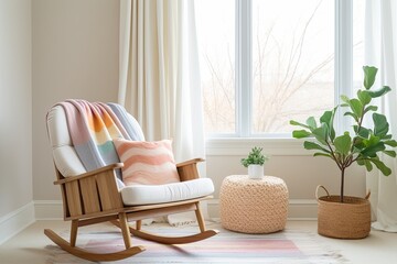 Boho Chic Nursery: Wood & Clay Decor, Pastel Textiles, & Rocking Chair Comfort