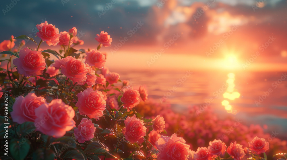 Wall mural Floral Background. Sunset. Landscape.