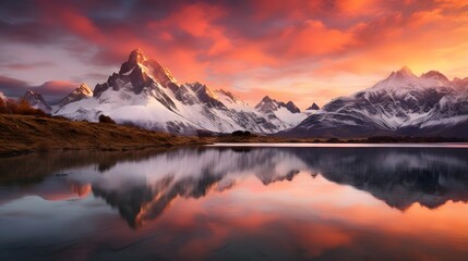 Panoramic view of Mount Cook with reflection in the lake, New Zealand