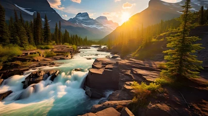 Fototapete Rund Panoramic view of mountain river in Glacier National Park, Montana © Iman