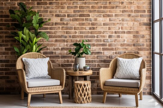 Coastal Style Home: Stunning Brick Wall Designs Contrasted with Rattan Furniture