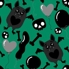 Halloween animals cartoon seamless bats monsters pattern for wrapping and kids clothes print and party accessories
