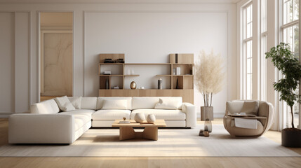 Fototapeta na wymiar A stylish living room with adjustable furniture and neutral tones