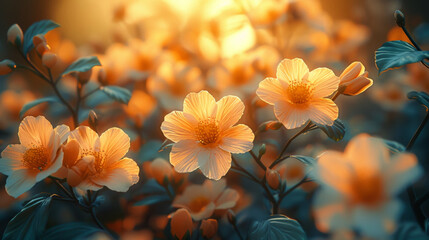 Floral Background. Sunset. Landscape.