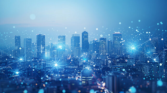 Smart city and intelligent communication network of things ,wireless connection technologies concept