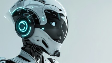Robot in helmet rendered robotic Girl in helmet