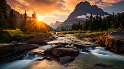 Wandcirkels plexiglas Panoramic view of a mountain river in Glacier National Park, Montana. © Iman