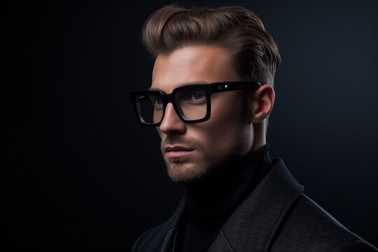 Stylish man wearing glasses on a black background
