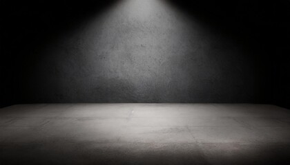 cement floor in dark room with spot light black background