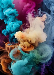 Smoke of different colors with black background 
