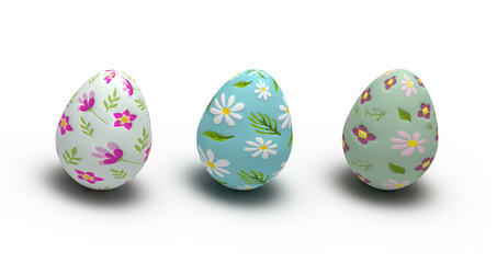 Set of Easter eggs on a white background. 3D rendering illustration. 3D illustration