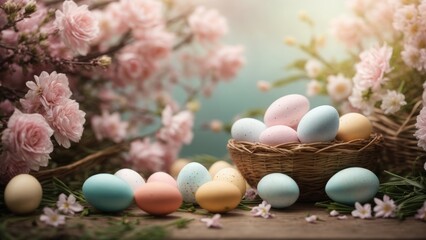 easter eggs and flowers photo