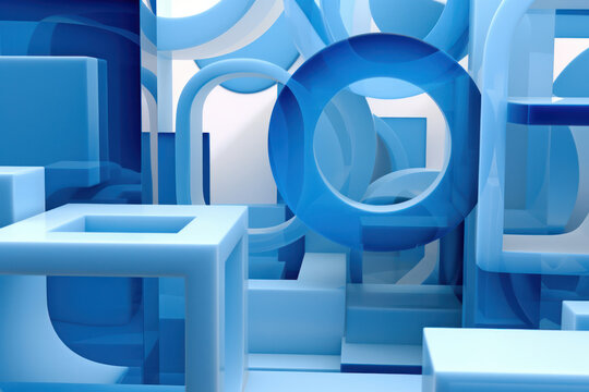Abstract Geometric Reflections: Minimalist 3D Design on Pastel Pink and Blue Cubes