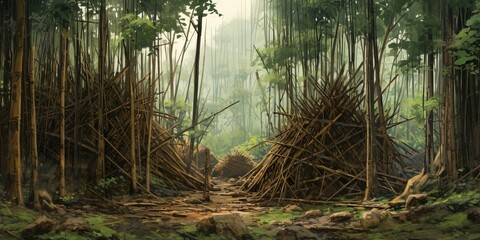 sections of bamboo habitat in the forest. - Powered by Adobe