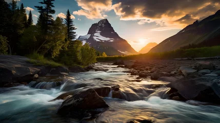  Panorama of a mountain river in Glacier National Park, Montana. © Iman
