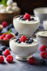 yogurt with raspberry and mint photo