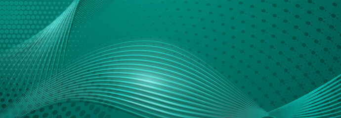 Abstract background made of halftone dots and thin curved lines in turquoise colors