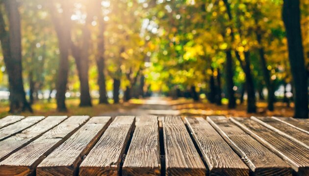 wooden table on the background of the autumn park
