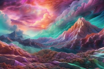 Beautiful Surreal Fantasy Landscape on a Pink Planet