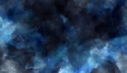 black dark navy blue cobalt abstract watercolor art background for design chaotic rough brush strokes a dramatic sky with clouds storm
