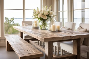 Reclaimed Wood Coastal Cottage Dining Room: Soft Lighting and Beach Style Ideas