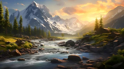  Panoramic view of the mountain river at sunset. Altai, Russia © Iman
