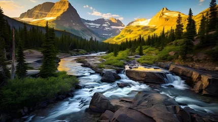 Foto auf Glas Panoramic view of a mountain river in Glacier National Park, Montana © Iman