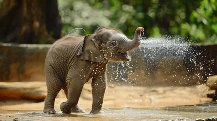 Foto op Aluminium A playful baby elephant spraying water © doly dol