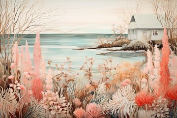 Nautical Winter Serenity: Coastal Home Artwork with Coral and Seashell Accents