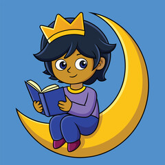 Child with moon illustration