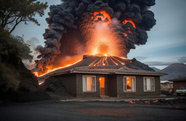 Wybuch wulkanu, tło katastrofy. - obrazy, fototapety, plakaty