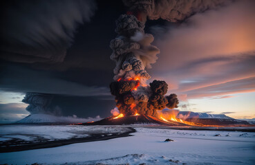 Wybuch wulkanu, tło katastrofy. - obrazy, fototapety, plakaty