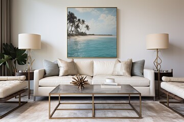Metal and Leather Coastal Room Vibes: White Sofas Setting Inspiration