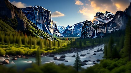 Panoramic view of the valley and mountains in the Canadian Rockies