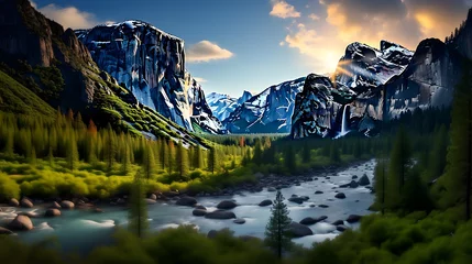 Muurstickers Panoramic view of the valley and mountains in the Canadian Rockies © Iman
